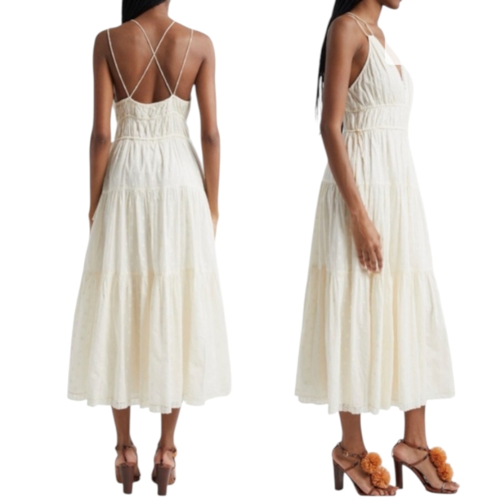 Ulla Johnson Freya Circle Jacquard Tiered Cotton Ivory Cream Dress ... Size 4 - Picture 2 of 11